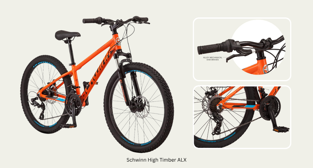 Schwinn High Timber ALX aluminum frame kids mountain bike for mid-range trail riding