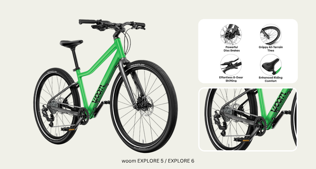 woom EXPLORE 5 lightweight kids bike for trail and neighborhood riding