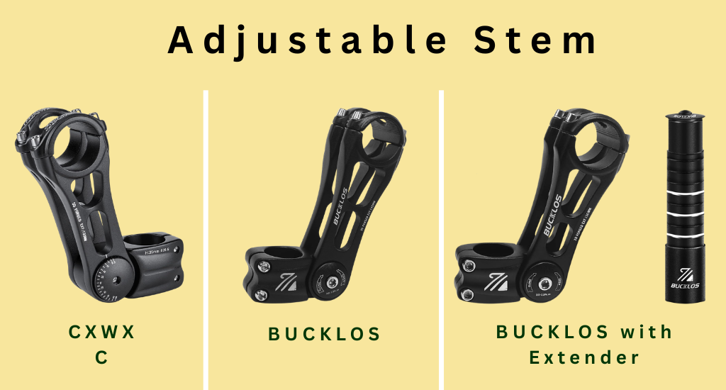 Adjustable mountain bike stem raising the handlebars for a more upright and comfortable riding posture.
