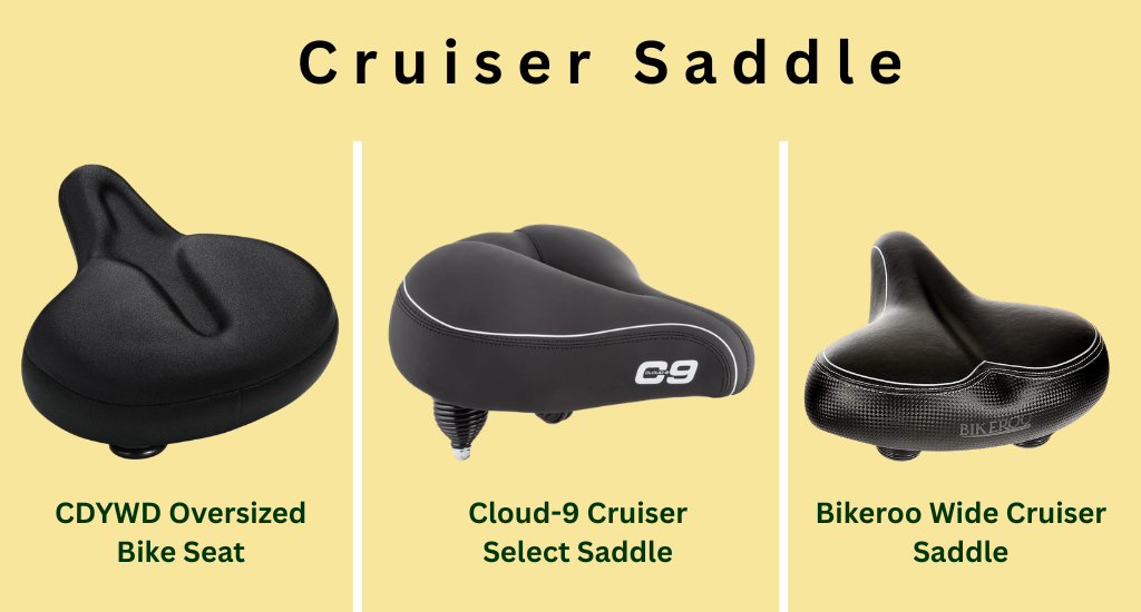Wide cushioned cruiser saddle and adjustable seatpost upgrade for a mountain bike to improve comfort and upright riding posture.