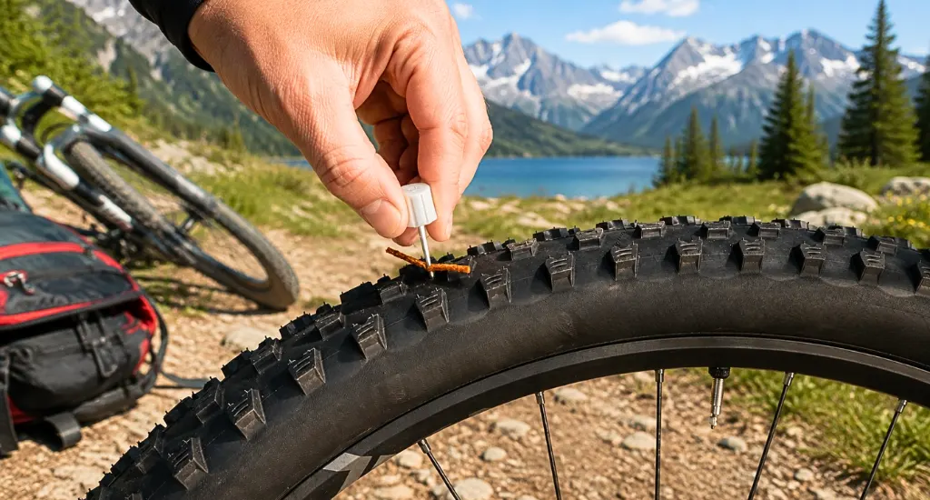 Small puncture in a tubeless bike tire
